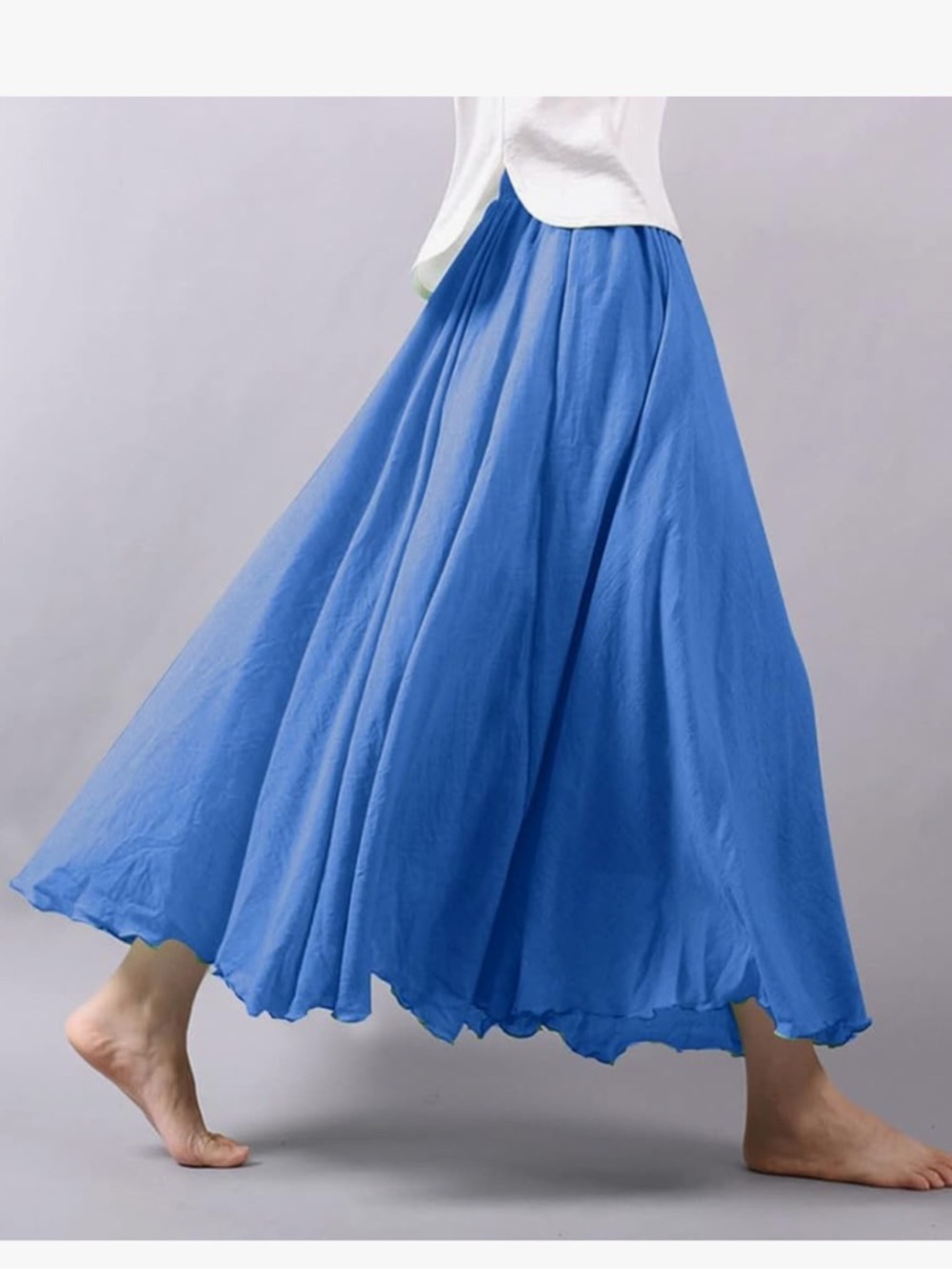 Bohemian Style Elastic Waist Band Cotton Linen Long Maxi Skirt Dress S - Picture 6 of 6